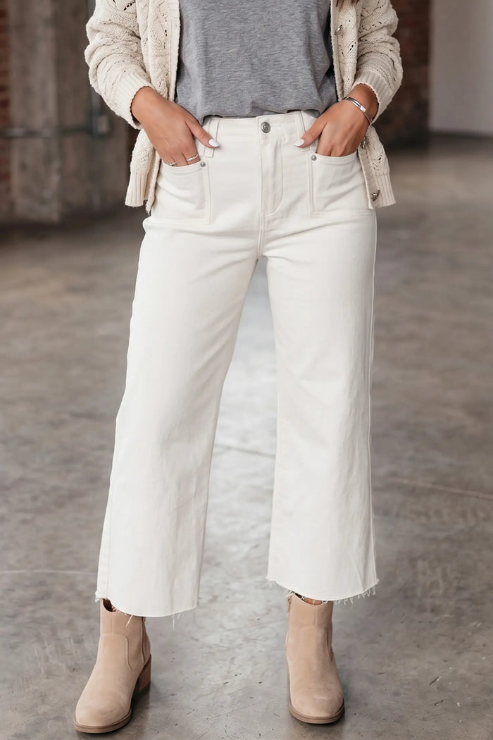 Raw Hem Ankle-length Loose Jeans – White
