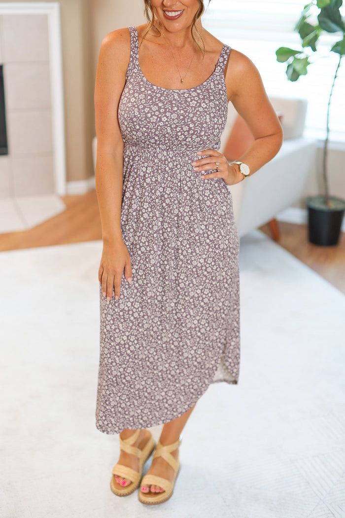 Reagan Ribbed Midi Dress - Lavender Floral by Michelle Mae