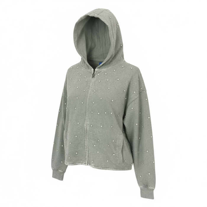 Rebel Denim Diamond fleece hoodie in sage color, featuring a cozy hood and casual fit, made for comfortable everyday wear.