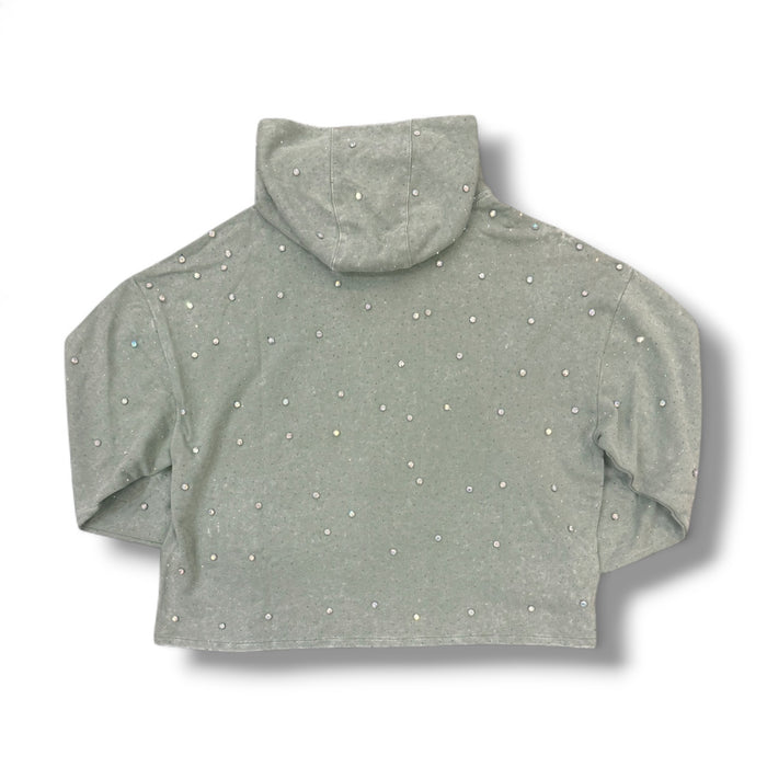 Rebel Denim Diamond fleece hoodie in sage color, featuring a cozy design and front pocket.