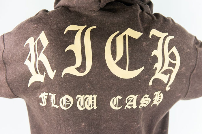 Rebel Minds Cash Flow hoodie in rust color, featuring a comfortable fit and stylish design, displayed on a plain background.