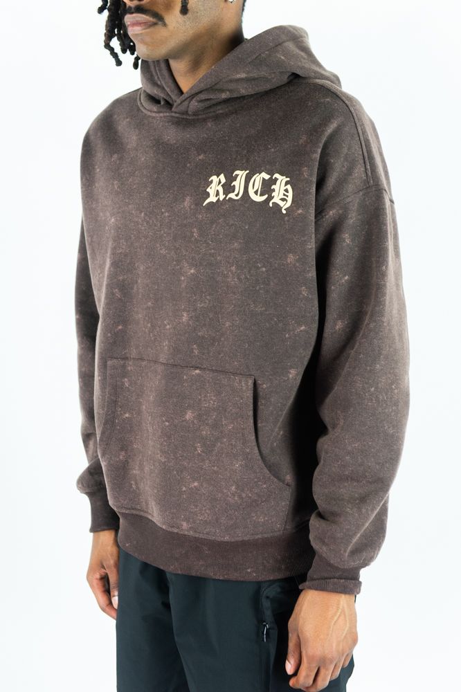 Rebel Minds Cash Flow hoodie in rust color, showing front view with logo and casual fit, made from comfortable fabric.