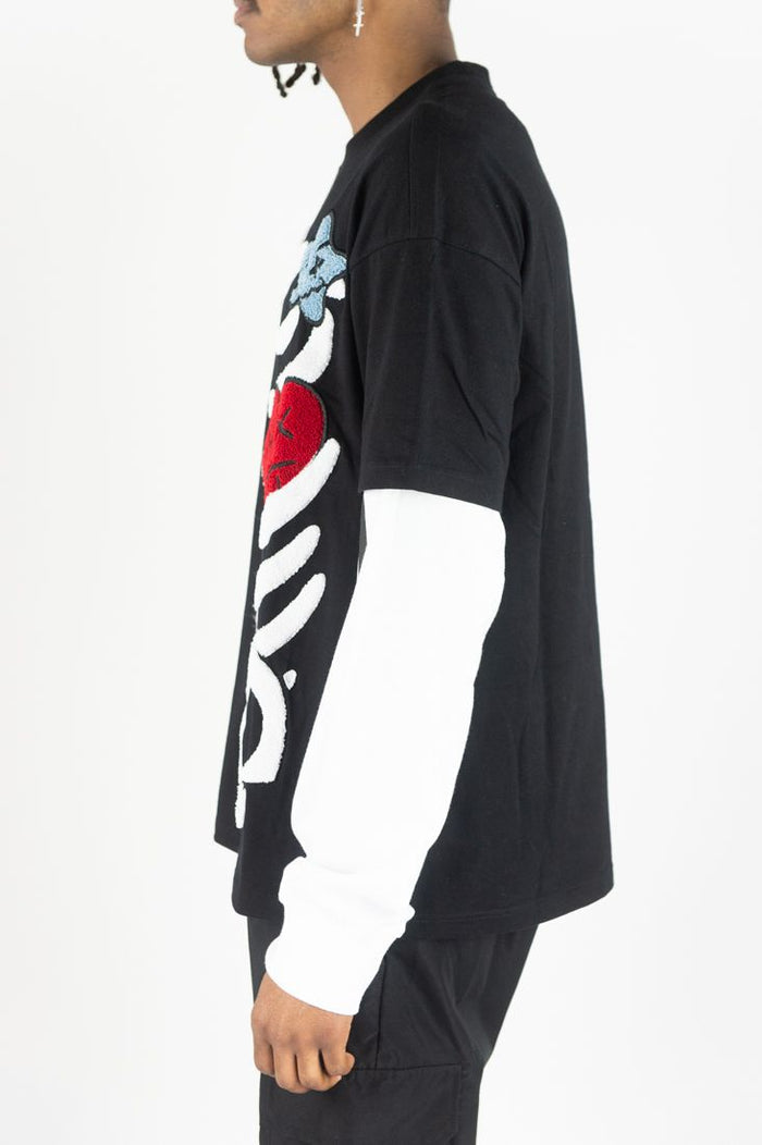 Black Rebel Minds Skeleton Twofer long-sleeve T-shirt with skeleton graphic, casual unisex tee for everyday wear.