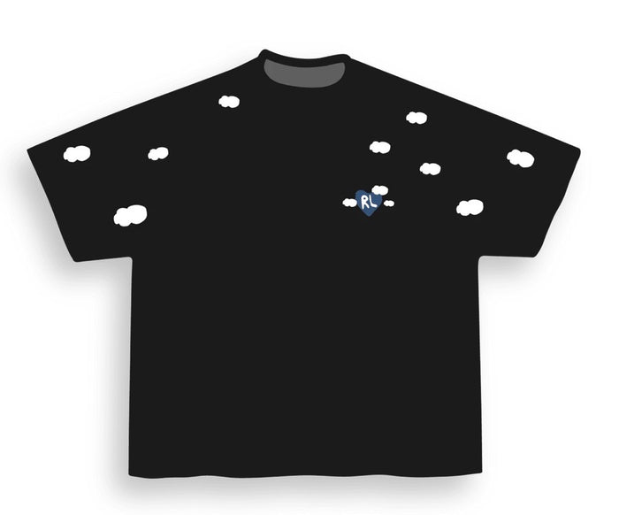 Black Red Letters T-Shirt with "Fly Me To The Moon" text in a slightly oversized design, casual and stylish.