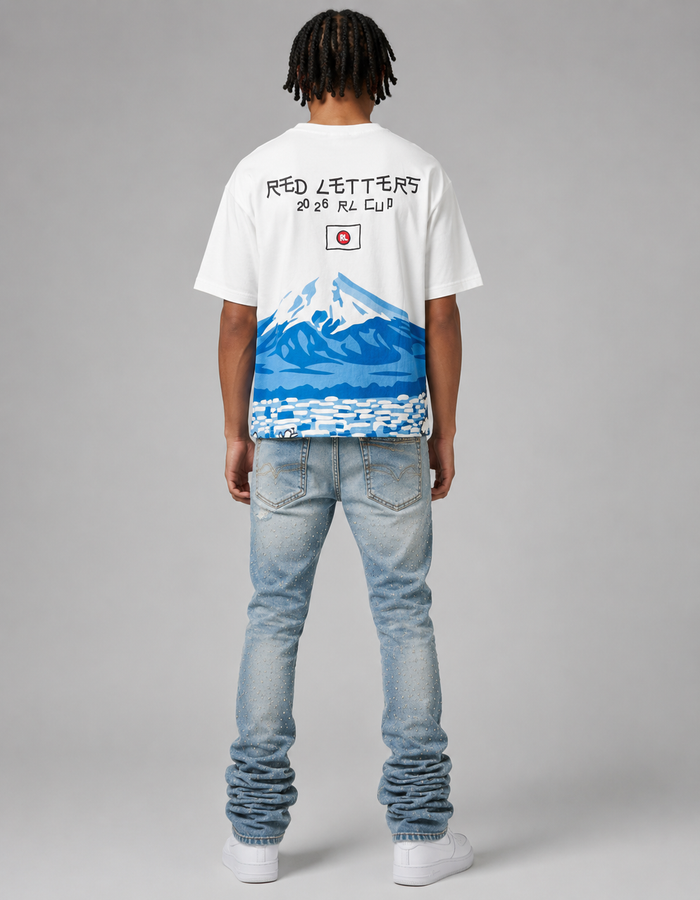 Red Letters Japan Fuji oversized white T-shirt with bold red text, casual fit, and soft cotton fabric.