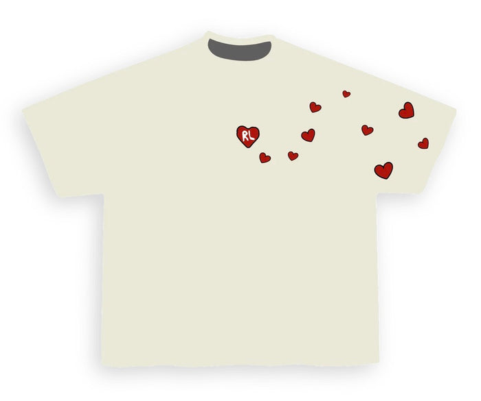 Cream oversized T-shirt from Red Letters featuring large red "Love Letters" text on the front.