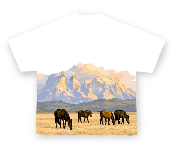 White oversized T-shirt by Red Letters featuring red "The Wild West" lettering on the front.