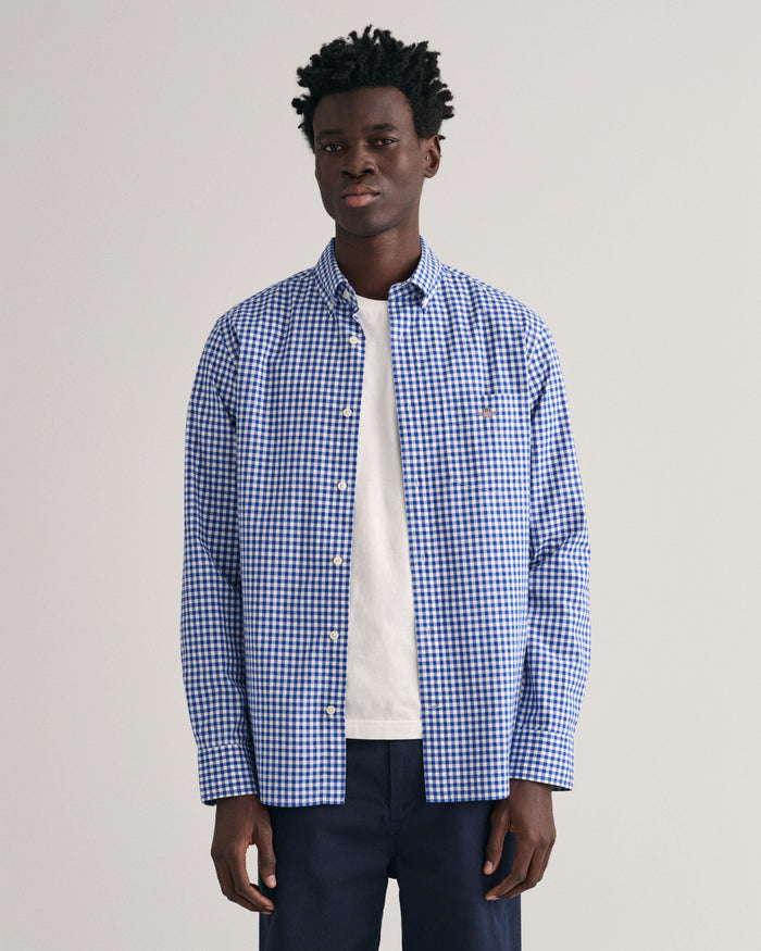 Regular Fit Gingham Poplin Shirt in Blue