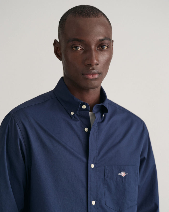 Regular Fit Poplin Shirt in Marine