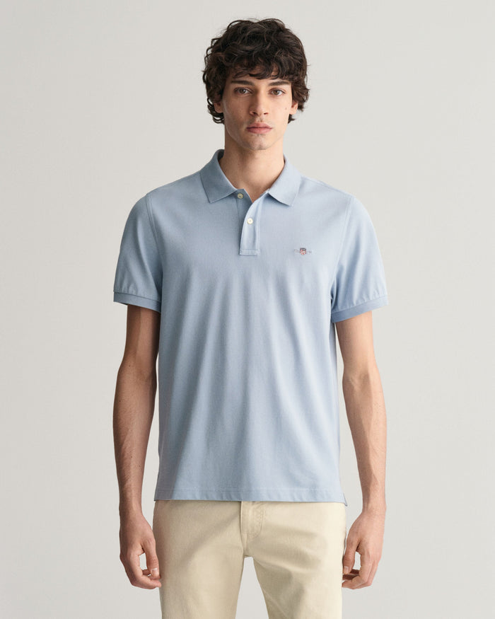 Regular Fit Shield Piqué Polo Shirt in Dove Blue
