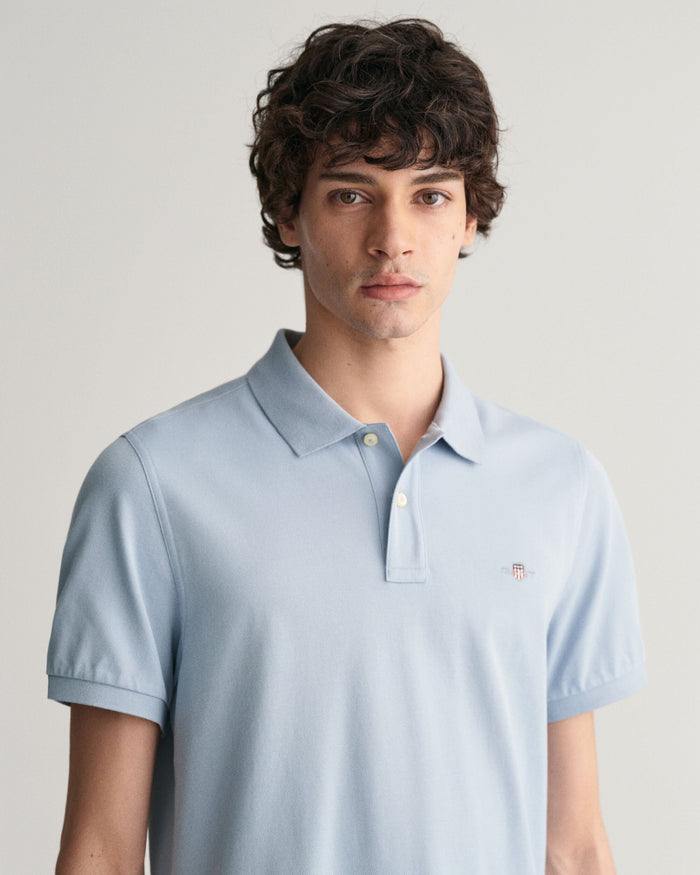 Regular Fit Shield Piqué Polo Shirt in Dove Blue