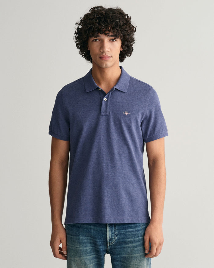 Regular Fit Shield Piqué Polo Shirt in Jeans Blue