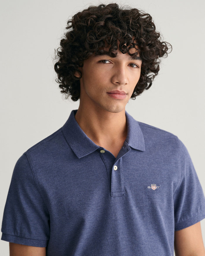 Regular Fit Shield Piqué Polo Shirt in Jeans Blue