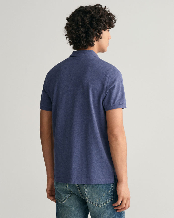 Regular Fit Shield Piqué Polo Shirt in Jeans Blue