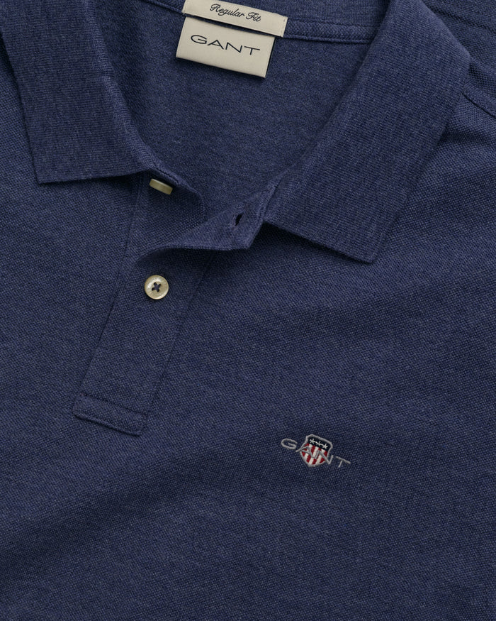 Regular Fit Shield Piqué Polo Shirt in Jeans Blue