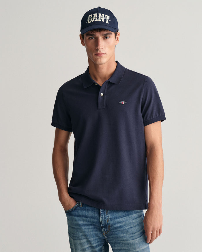Regular Fit Shield Piqué Polo Shirt in Navy