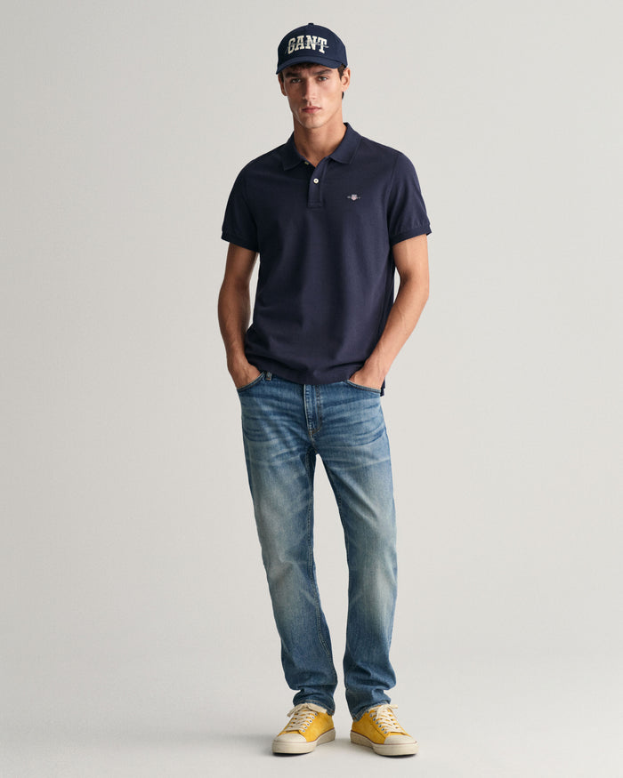 Regular Fit Shield Piqué Polo Shirt in Navy