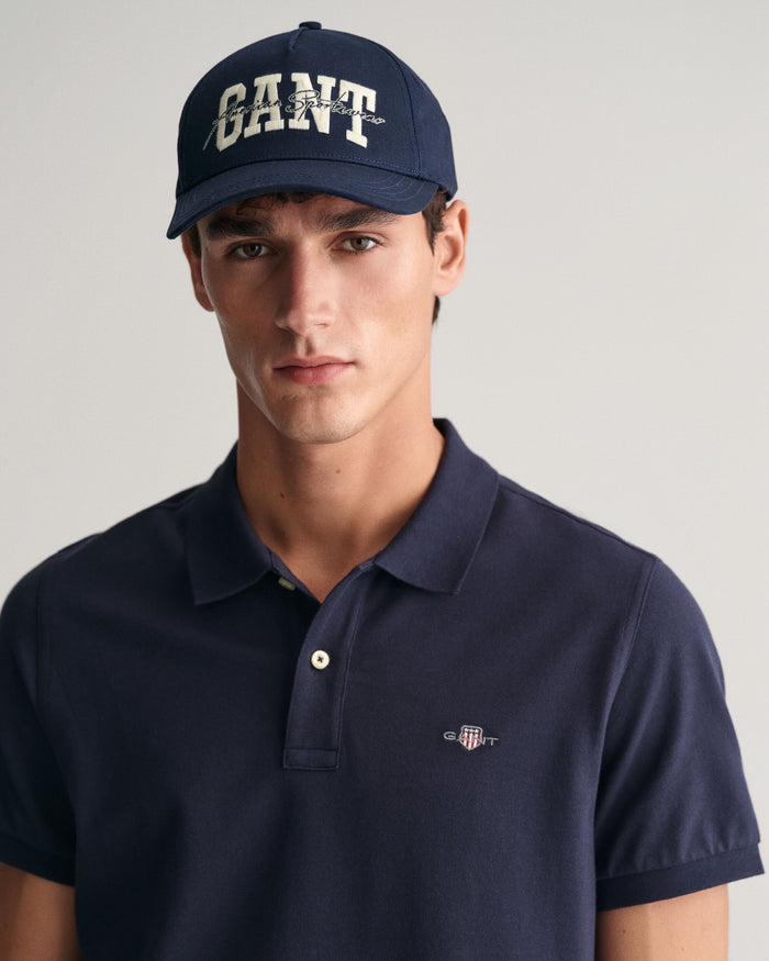 Regular Fit Shield Piqué Polo Shirt in Navy