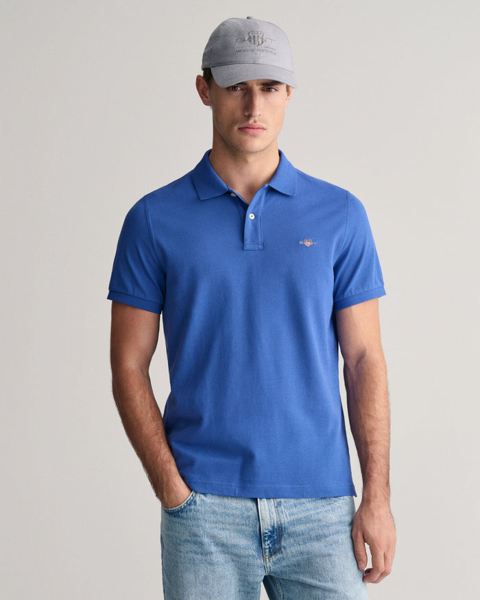 Regular Fit Shield Piqué Polo Shirt in Rich Blue