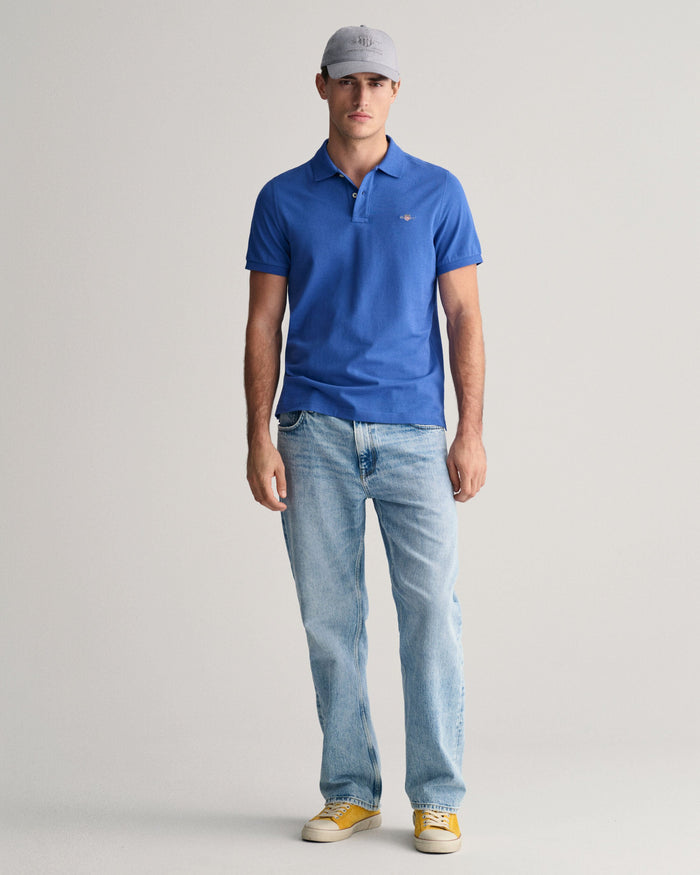 Regular Fit Shield Piqué Polo Shirt in Rich Blue