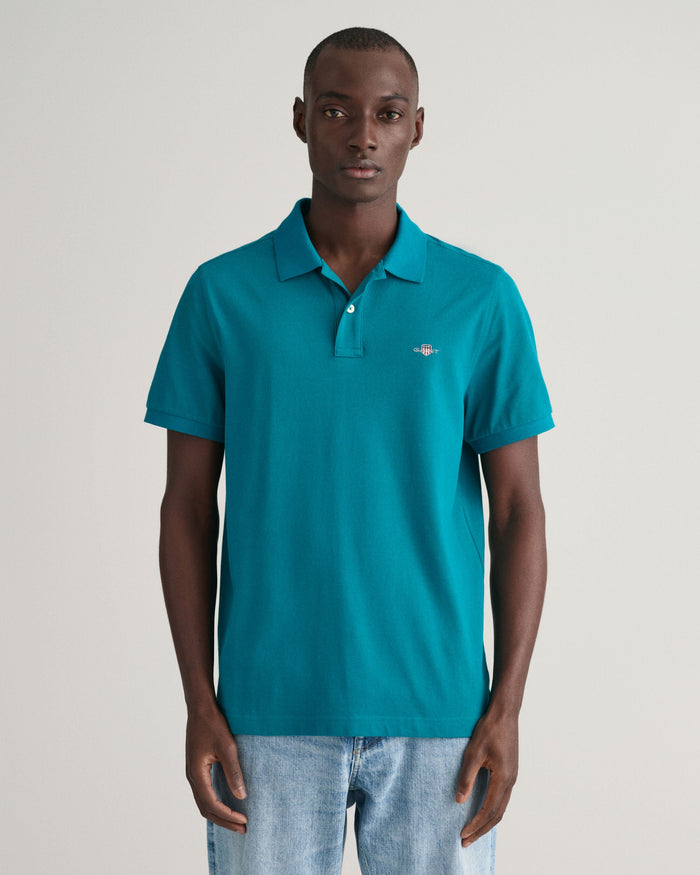 Regular Fit Shield Piqué Polo Shirt in Turquoise