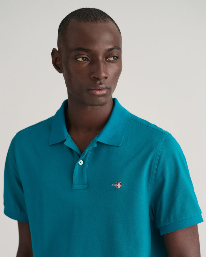 Regular Fit Shield Piqué Polo Shirt in Turquoise