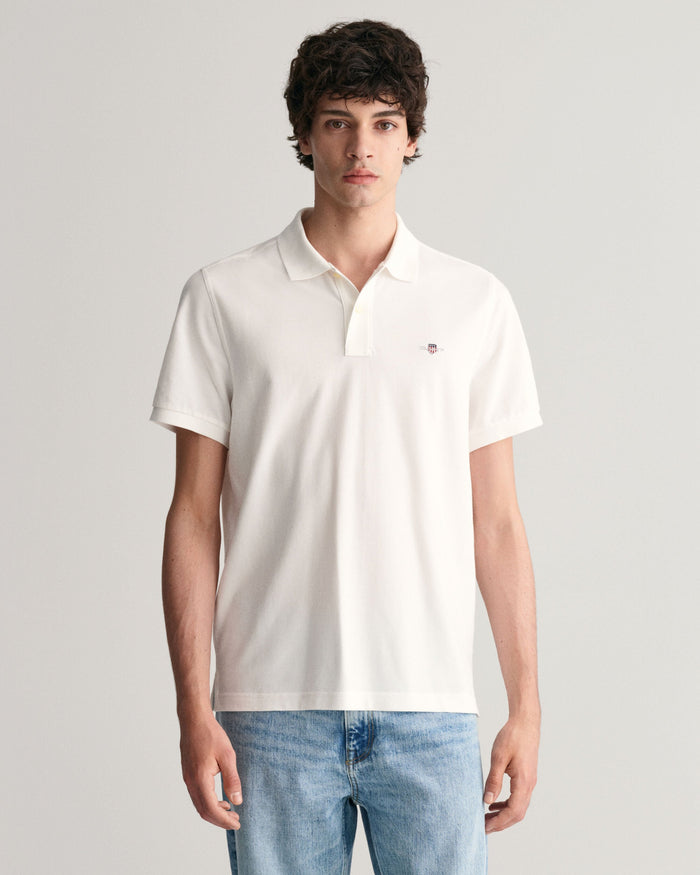 Regular Fit Shield Piqué Polo Shirt in White