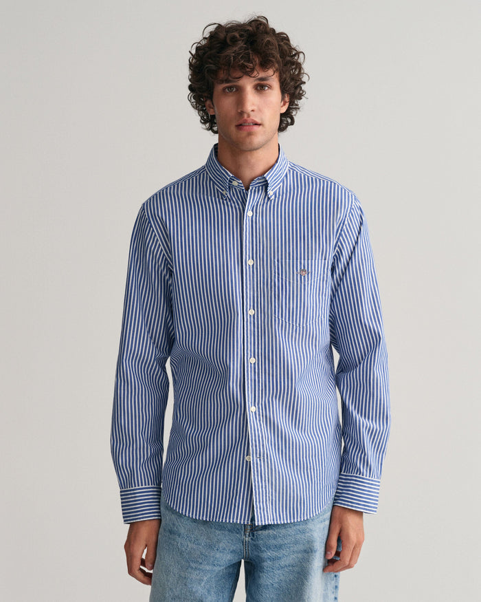 Regular Fit Striped Poplin Shirt in Blue