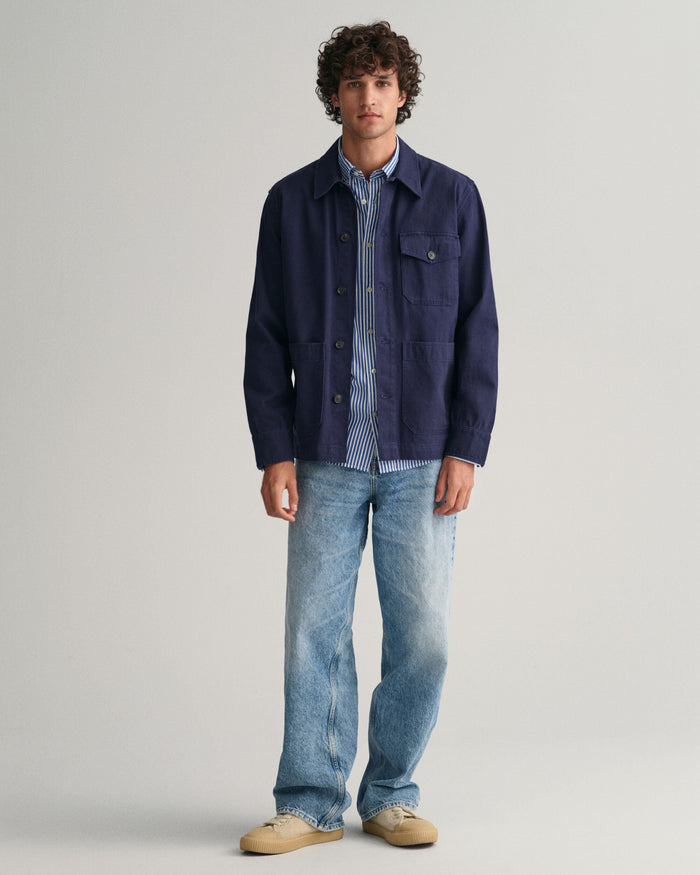 Regular Fit Striped Poplin Shirt in Blue