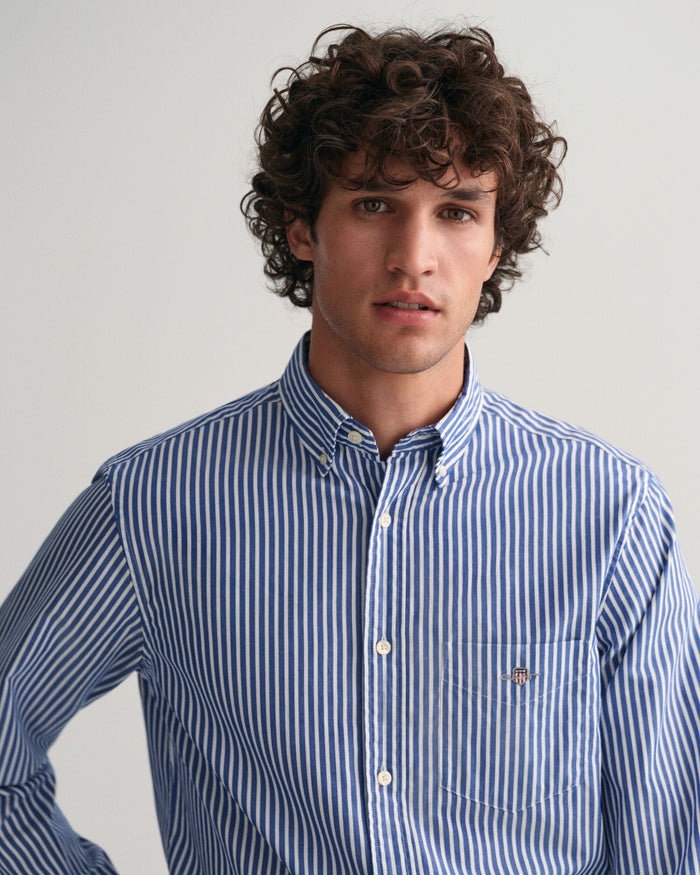 Regular Fit Striped Poplin Shirt in Blue