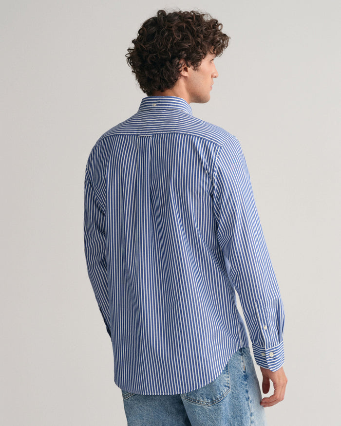 Regular Fit Striped Poplin Shirt in Blue