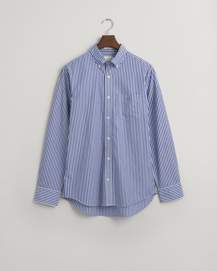 Regular Fit Striped Poplin Shirt in Blue
