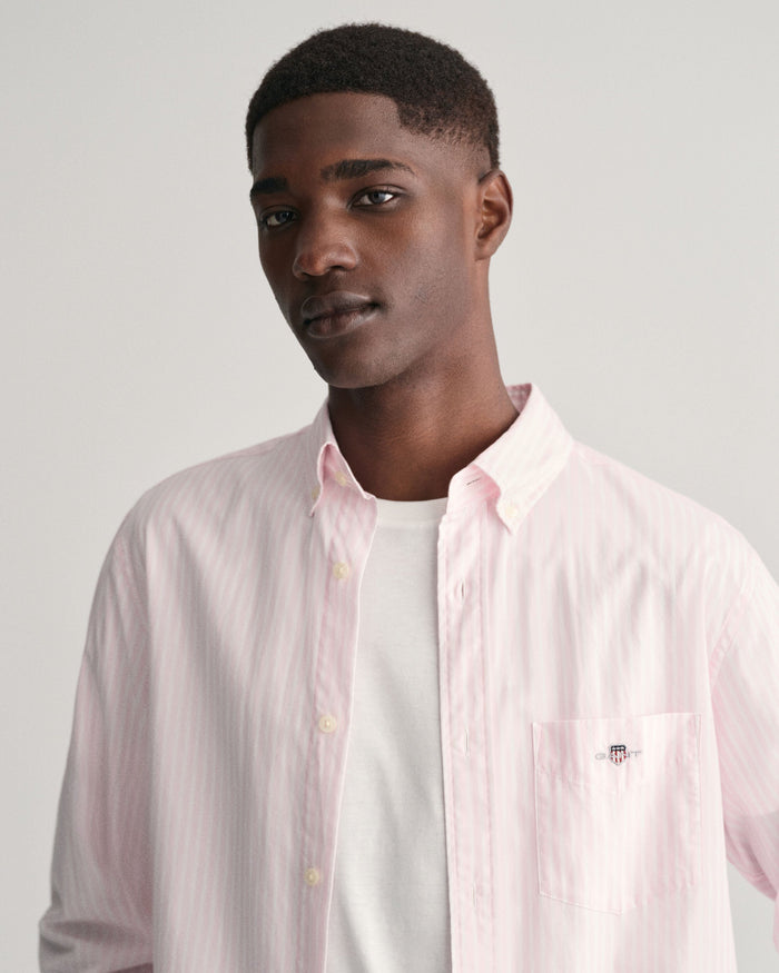 Regular Fit Striped Poplin Shirt in Pink