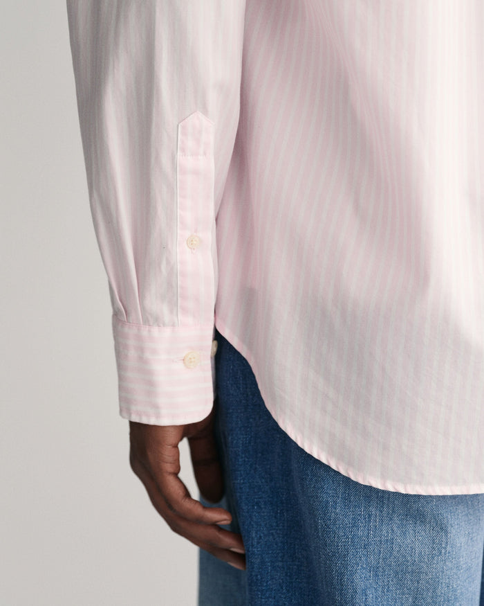 Regular Fit Striped Poplin Shirt in Pink
