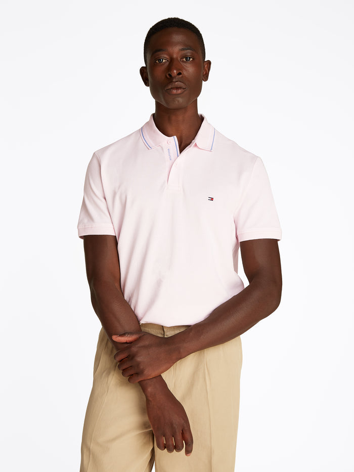 Regular Fit Tipped Collar Polo in Pink