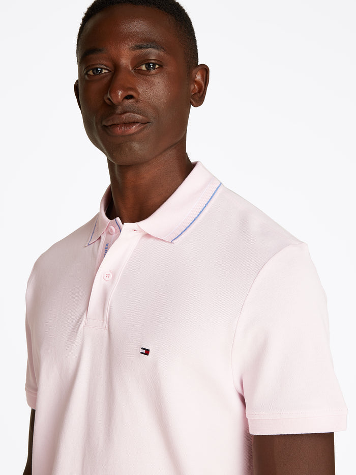 Regular Fit Tipped Collar Polo in Pink