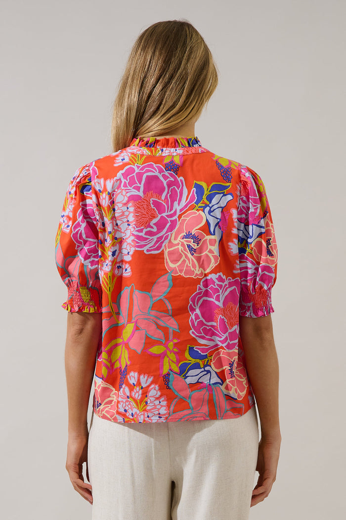 Reign Split Neck Top Dercy Floral