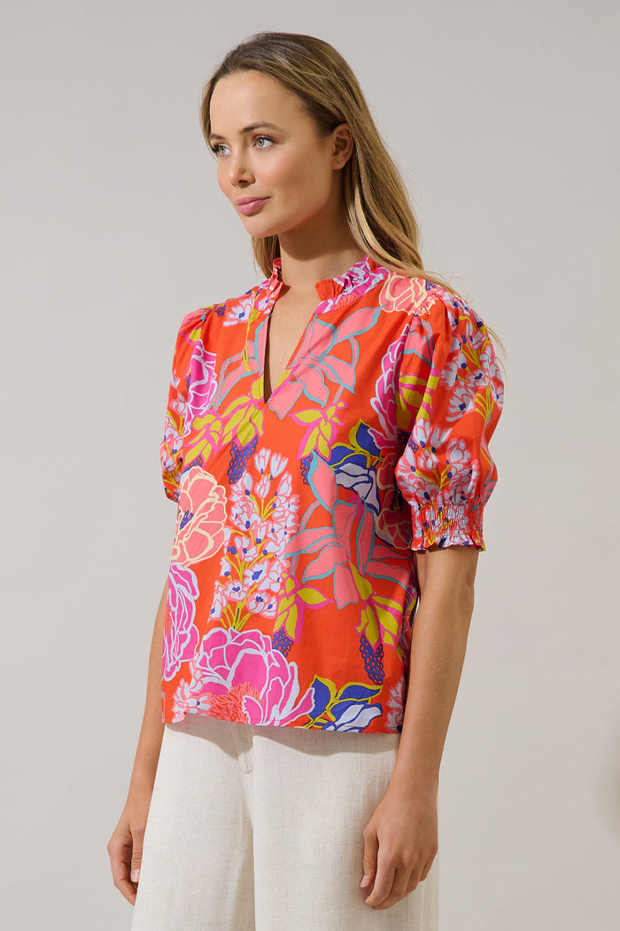 Reign Split Neck Top Dercy Floral