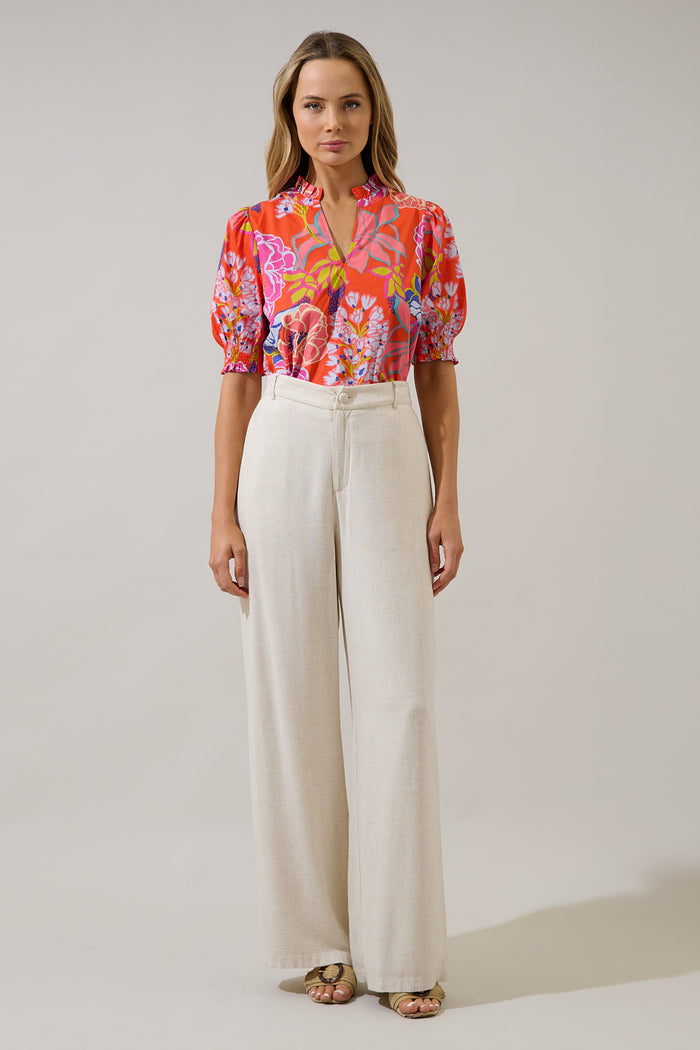 Reign Split Neck Top Dercy Floral