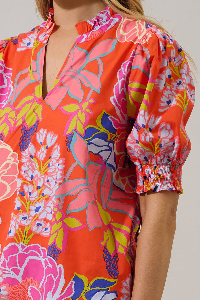 Reign Split Neck Top Dercy Floral