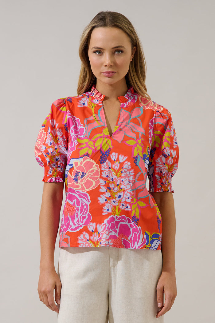 Reign Split Neck Top Dercy Floral