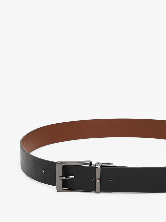 Reversible Square Buckle Leather Belt in Black