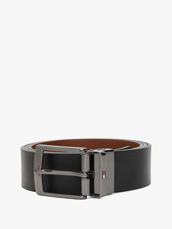 Reversible Square Buckle Leather Belt in Black