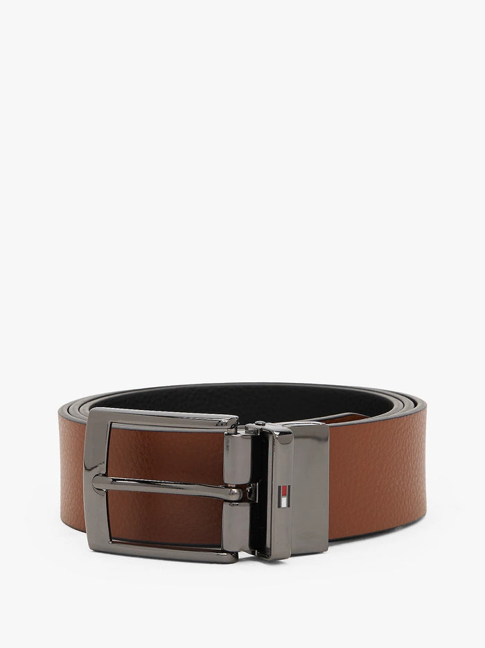 Reversible Square Buckle Leather Belt in Black