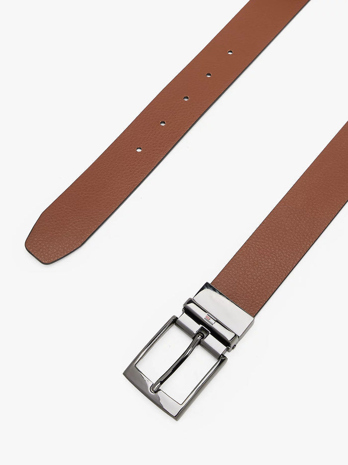 Reversible Square Buckle Leather Belt in Black
