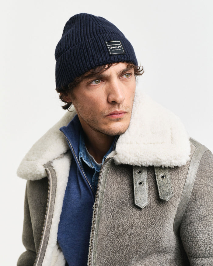 Ribbed Cotton Beanie in Navy