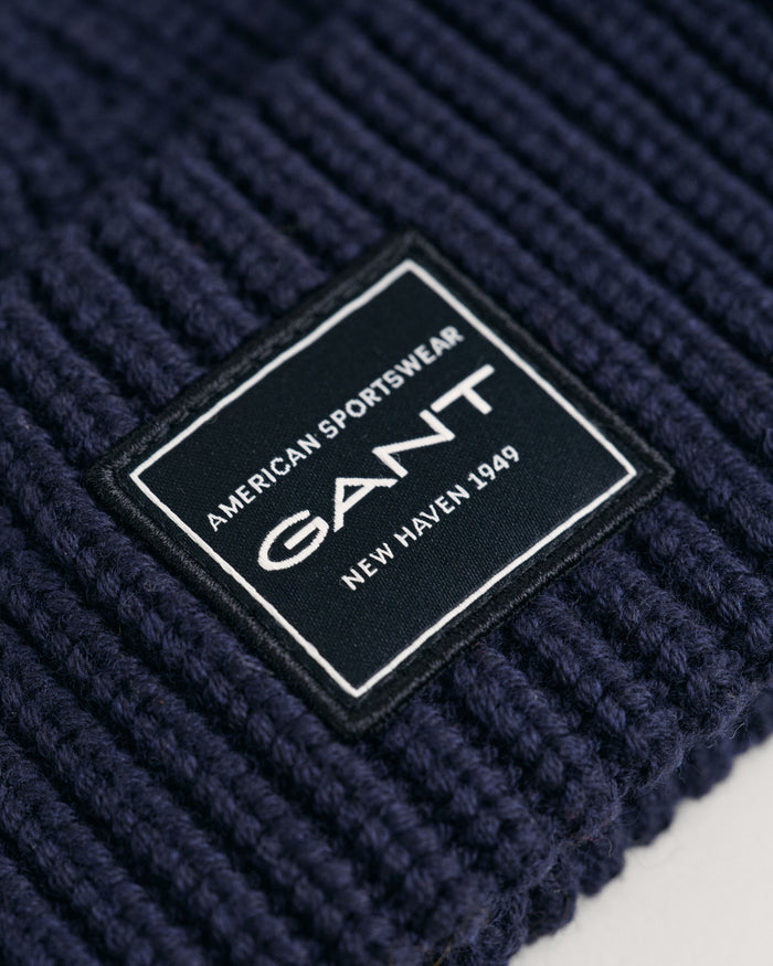Ribbed Cotton Beanie in Navy