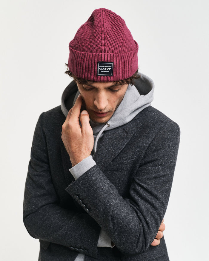 Ribbed Cotton Beanie in Wine