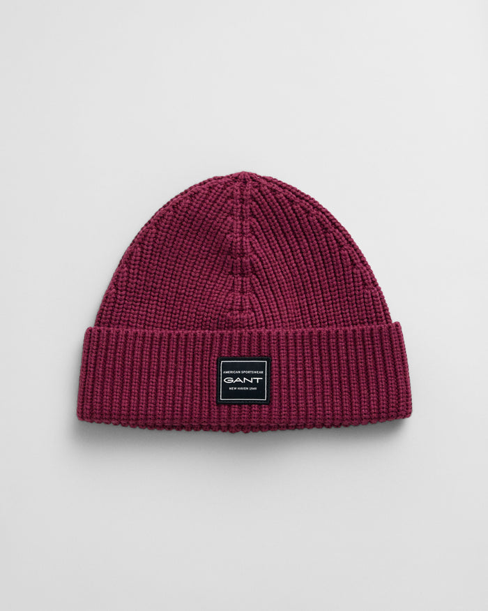 Ribbed Cotton Beanie in Wine