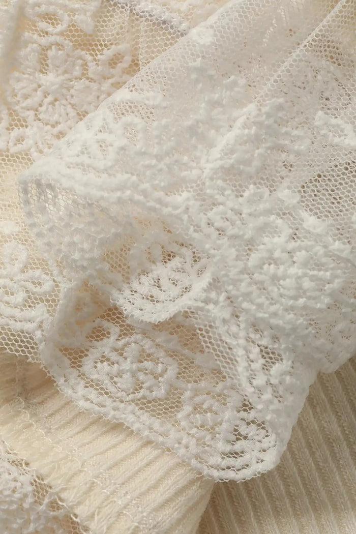 Ribbed Knit Sweet Lace Hem Vest – Beige